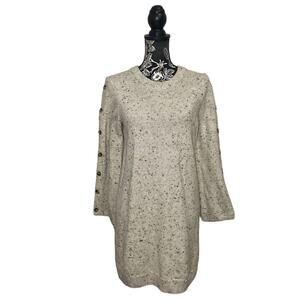 Madewell Donegal Button Sleeve Sweater Dress Knit Cream Speckled H3614 Medium
